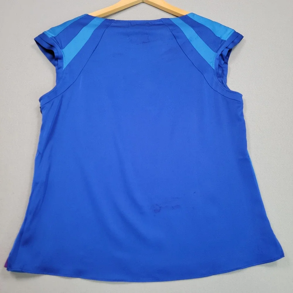 Spiegel Women Blue‎ Colorblock Cap Sleeve Blouse Top Size 14